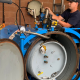 ChlorTainer chemical container. Image of a chlorine technician switching out a ton cylinder of chlorine